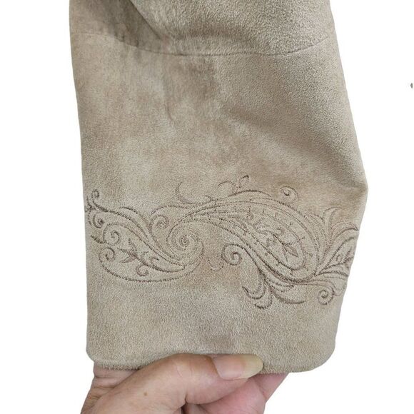 Vtg 90's Jacket Leather Embroidered Country Rodeo Shacket Neutral Tan Sz M - Picture 8 of 11